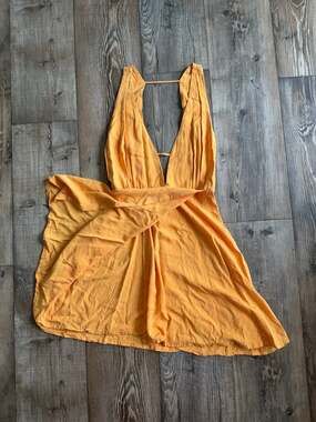 NWOT Mickey & Jenny Marigold Deep V-Neck Tencel Mini Dress